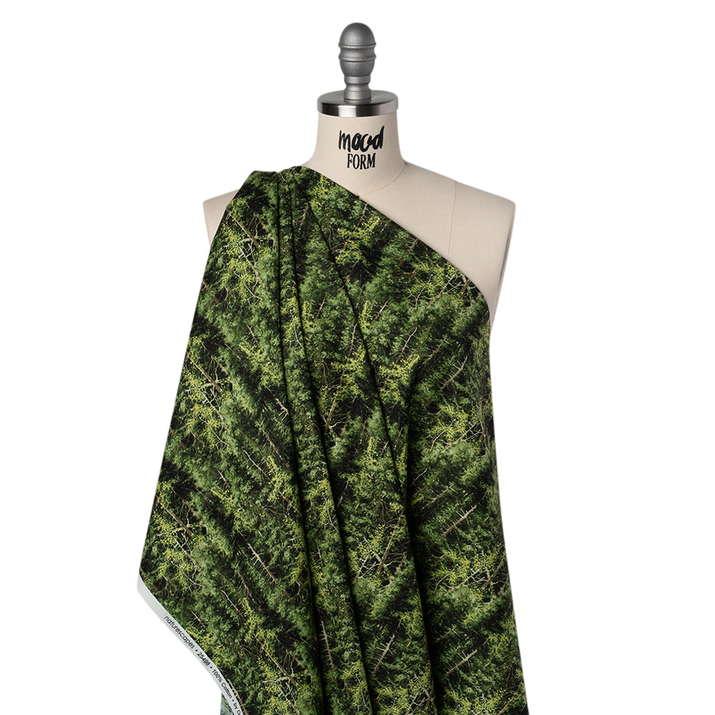 Printed Quilting Cotton by Northcott Studio - Mid Green Evergreen Trees - Naturescapes Collection Drape