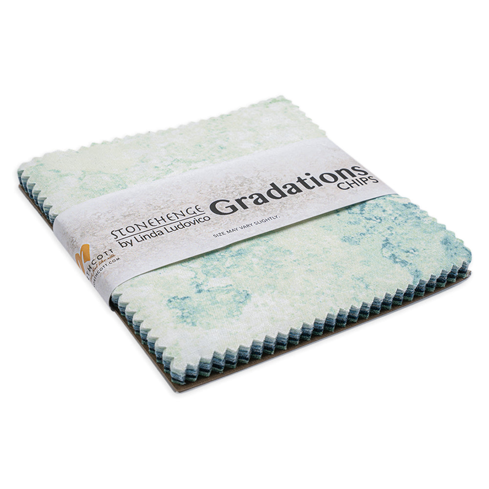 Stonehenge Quilting Cotton Chips 5" Square Precuts - Blue Planet - Gradations II Collection Folded
