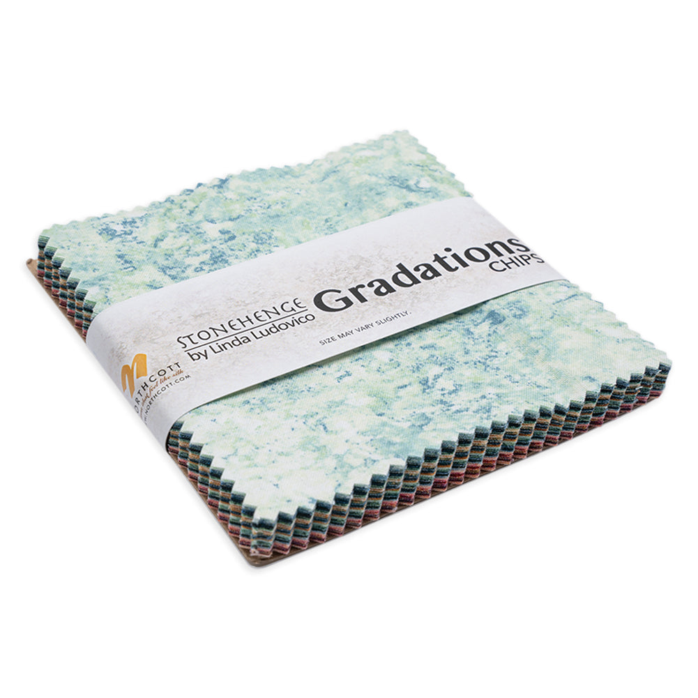 Stonehenge Quilting Cotton Chips 5" Square Precuts - Gemstone - Gradations II Collection Folded