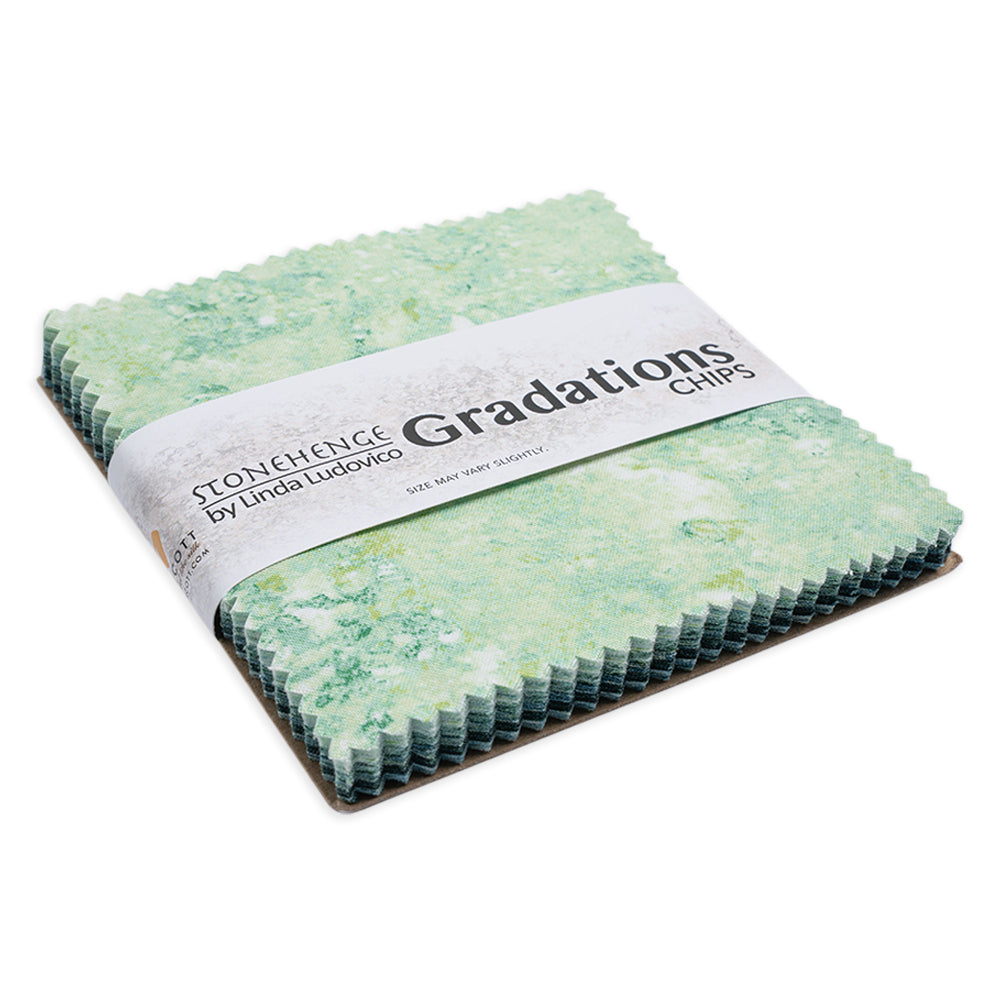 Stonehenge Quilting Cotton Chips 5" Square Precuts - Pine Ridge - Gradations II Collection Folded