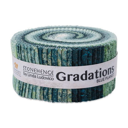 Stonehenge Quilting Cotton Strip Roll 2.5" Strip Precuts - Blue Planet - Gradations II Collection