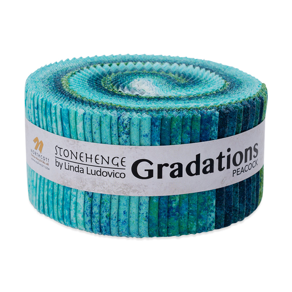 Stonehenge Quilting Cotton Strip Roll 2.5" Strip Precuts - Peacock - Gradations II Collection