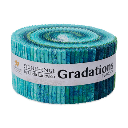 Stonehenge Quilting Cotton Strip Roll 2.5" Strip Precuts - Peacock - Gradations II Collection