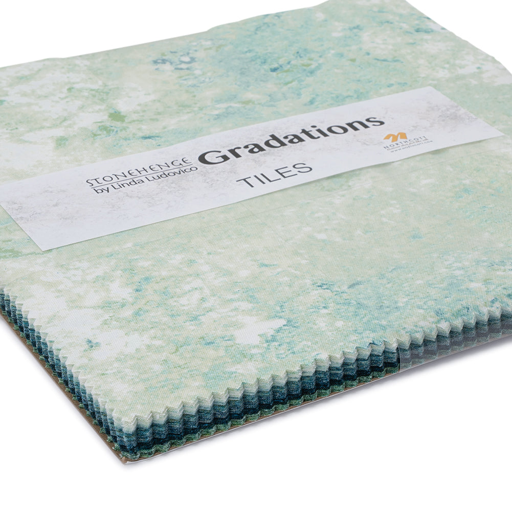 Stonehenge Quilting Cotton Tiles 10" Square Precuts - Blue Planet - Gradations II Collection - Folded