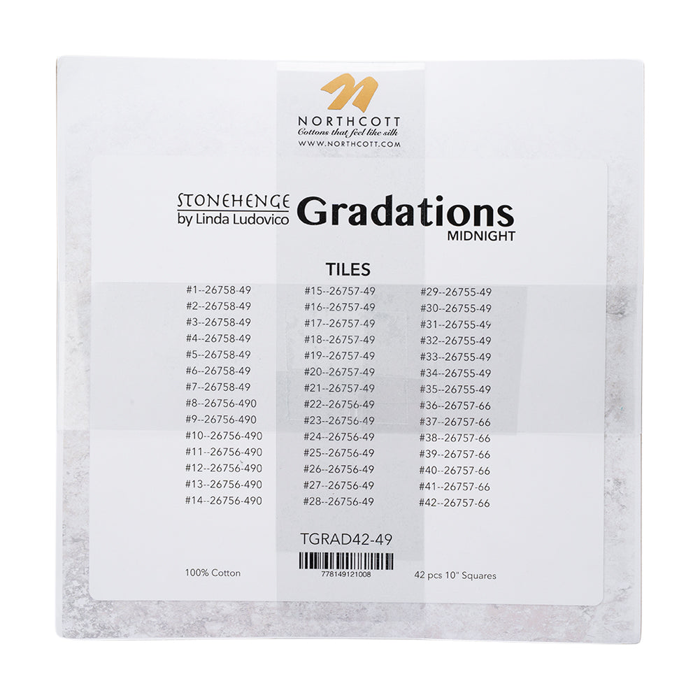 Stonehenge Quilting Cotton Tiles 10" Square Precuts - Midnight - Gradations II Collection Detail