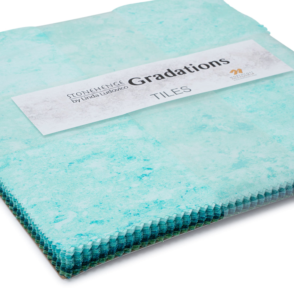 Stonehenge Quilting Cotton Tiles 10" Square Precuts - Peacock- Gradations II Collection Folded