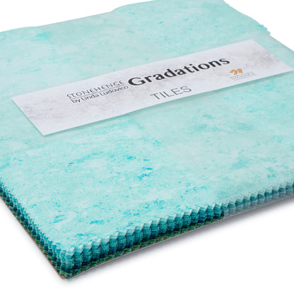 Stonehenge Quilting Cotton Tiles 10" Square Precuts - Peacock- Gradations II Collection Folded
