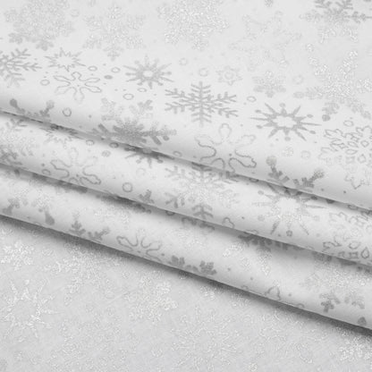Printed Quilting Cotton by Patrick Lose for Northcott - Metallic Silver on White Snowfall Snowflakes - Basically Black & White Collection