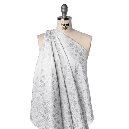 Printed Quilting Cotton by Patrick Lose for Northcott - Metallic Silver on White Snowfall Snowflakes - Basically Black & White Collection