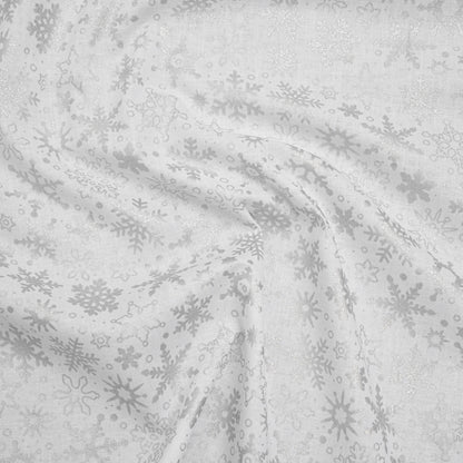 Printed Quilting Cotton by Patrick Lose for Northcott - Metallic Silver on White Snowfall Snowflakes - Basically Black & White Collection