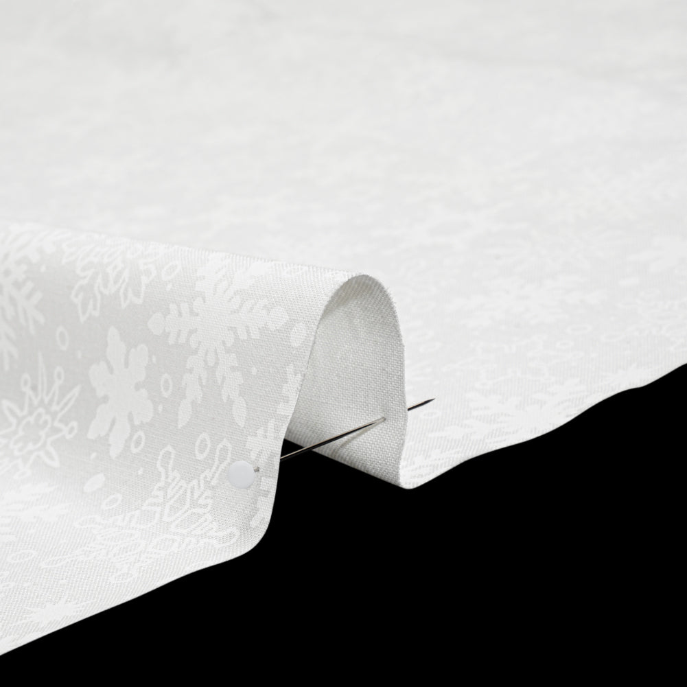 Printed Quilting Cotton by Patrick Lose for Northcott - White on White Snowfall Snowflakes - Basically Black & White Collection - Detail