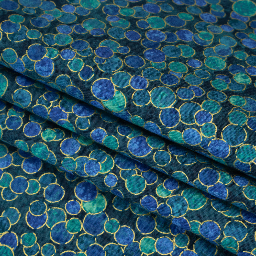 Metallic Printed Quilting Cotton by Northcott - Lagoon Polka Dot Confetti - Shimmer Collection Folded