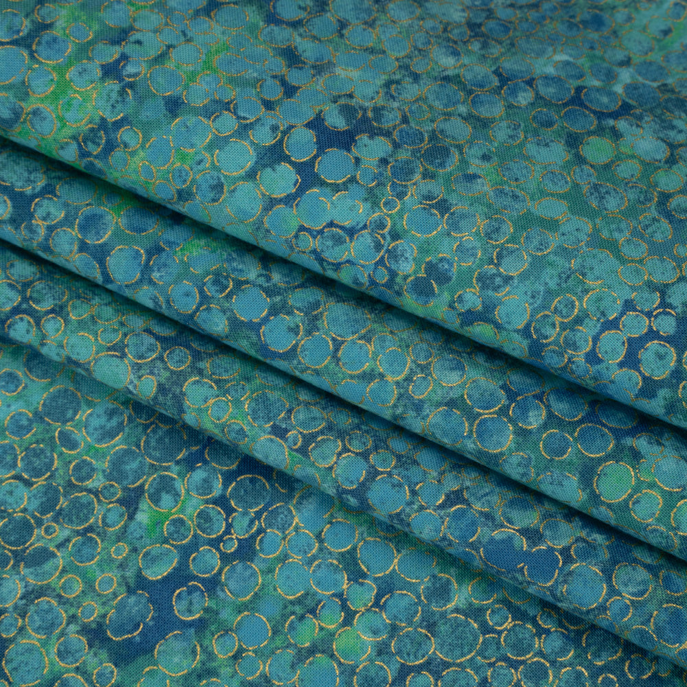 Metallic Printed Quilting Cotton by Northcott - Lagoon River Rocks - Shimmer Collection Folded