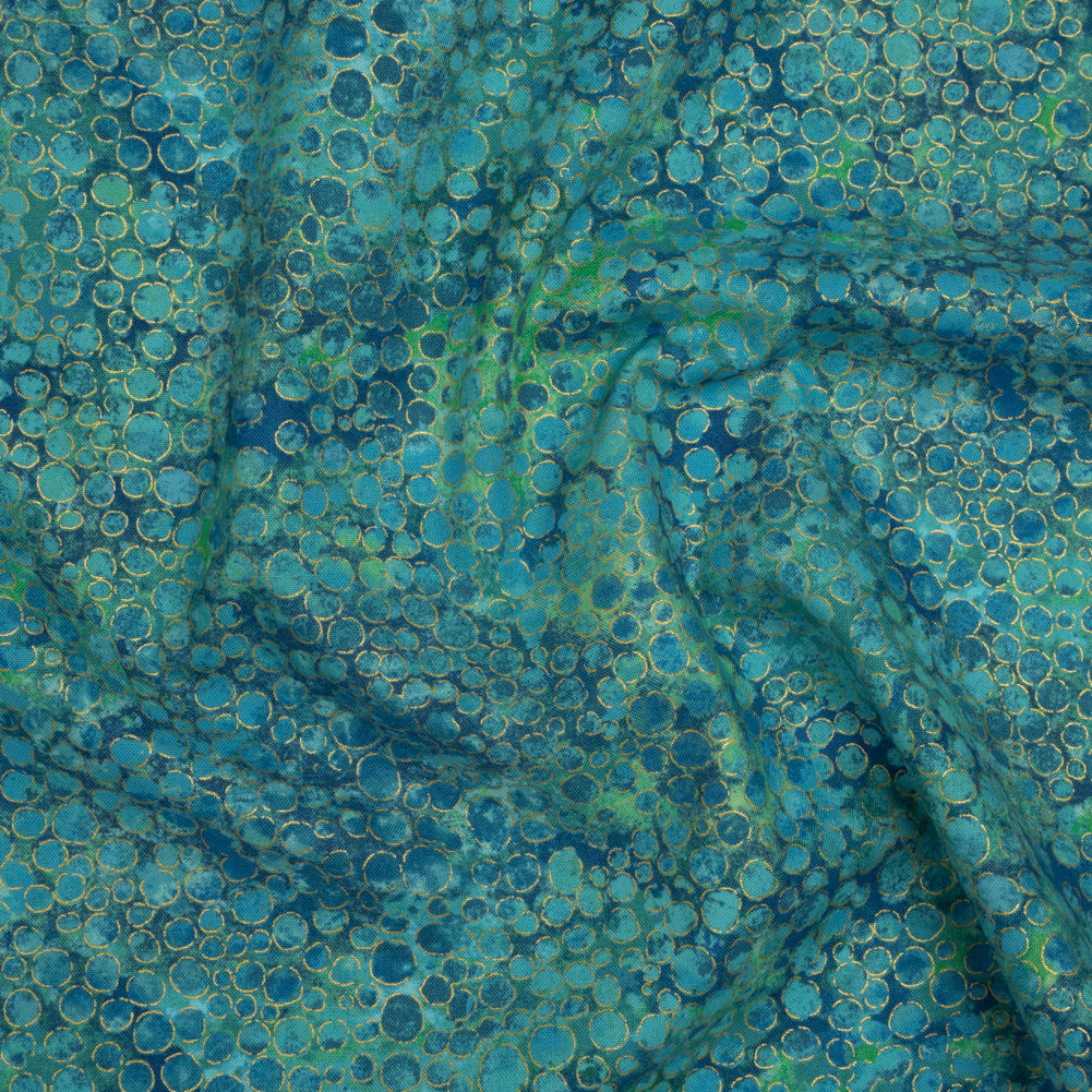Metallic Printed Quilting Cotton by Northcott - Lagoon River Rocks - Shimmer Collection