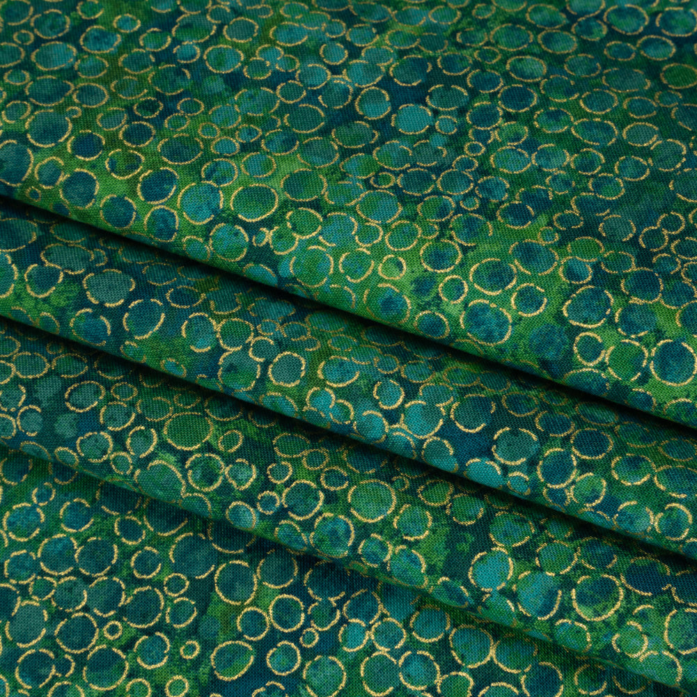 Metallic Printed Quilting Cotton by Northcott - Peacock River Rocks - Shimmer Collection Folded