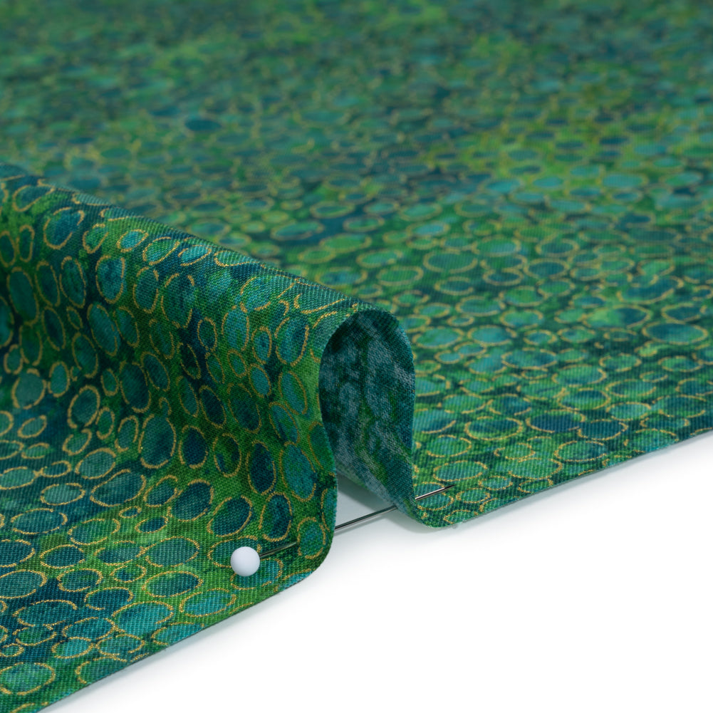 Metallic Printed Quilting Cotton by Northcott - Peacock River Rocks - Shimmer Collection Detail