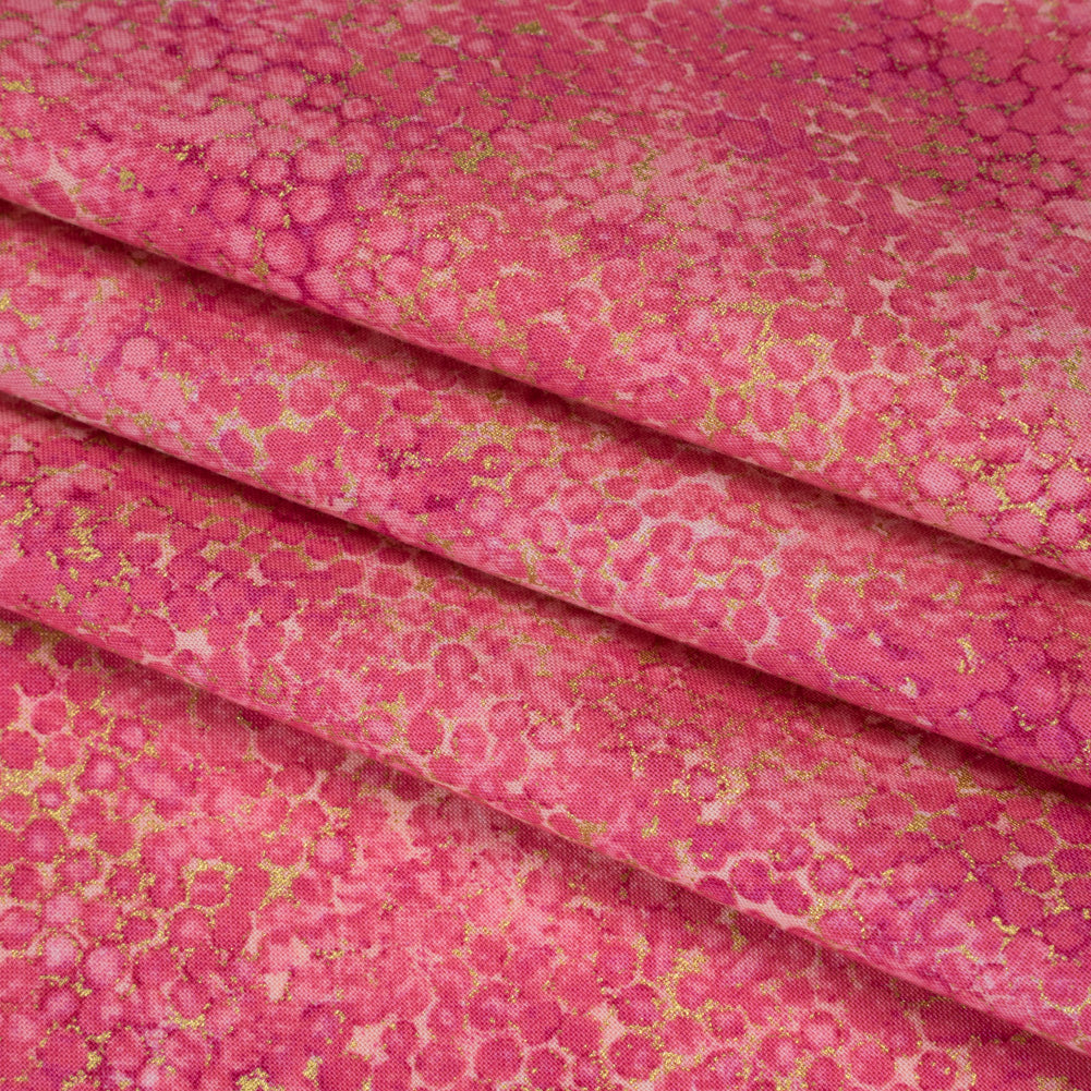 Metallic Printed Quilting Cotton by Northcott - Bubble Gum Pebbles - Shimmer Collection Folded