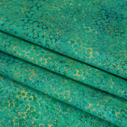 Metallic Printed Quilting Cotton by Northcott - Peacock Pebbles - Shimmer Collection Folded