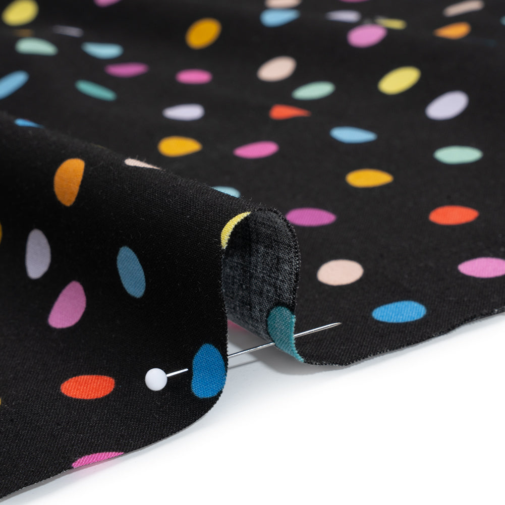 Printed Quilting Cotton by Ghazal Razavi for FIGO Studio - Black and Rainbow Pom Poms - Dusk Collection