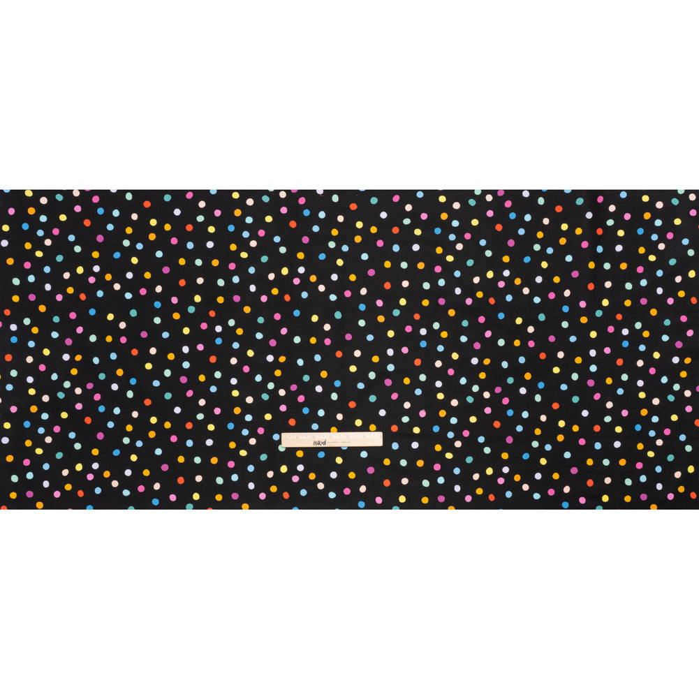 Printed Quilting Cotton by Ghazal Razavi for FIGO Studio - Black and Rainbow Pom Poms - Dusk Collection