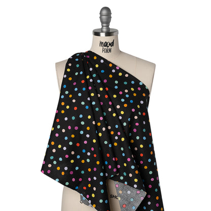 Printed Quilting Cotton by Ghazal Razavi for FIGO Studio - Black and Rainbow Pom Poms - Dusk Collection