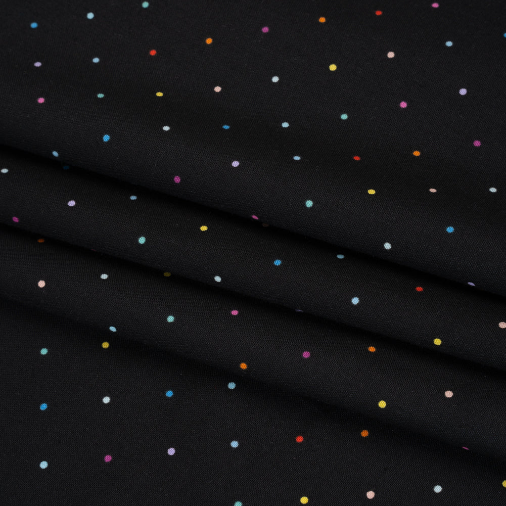Printed Quilting Cotton by Ghazal Razavi for FIGO Studio - Black and Rainbow Ditsy Dots - Dusk Collection