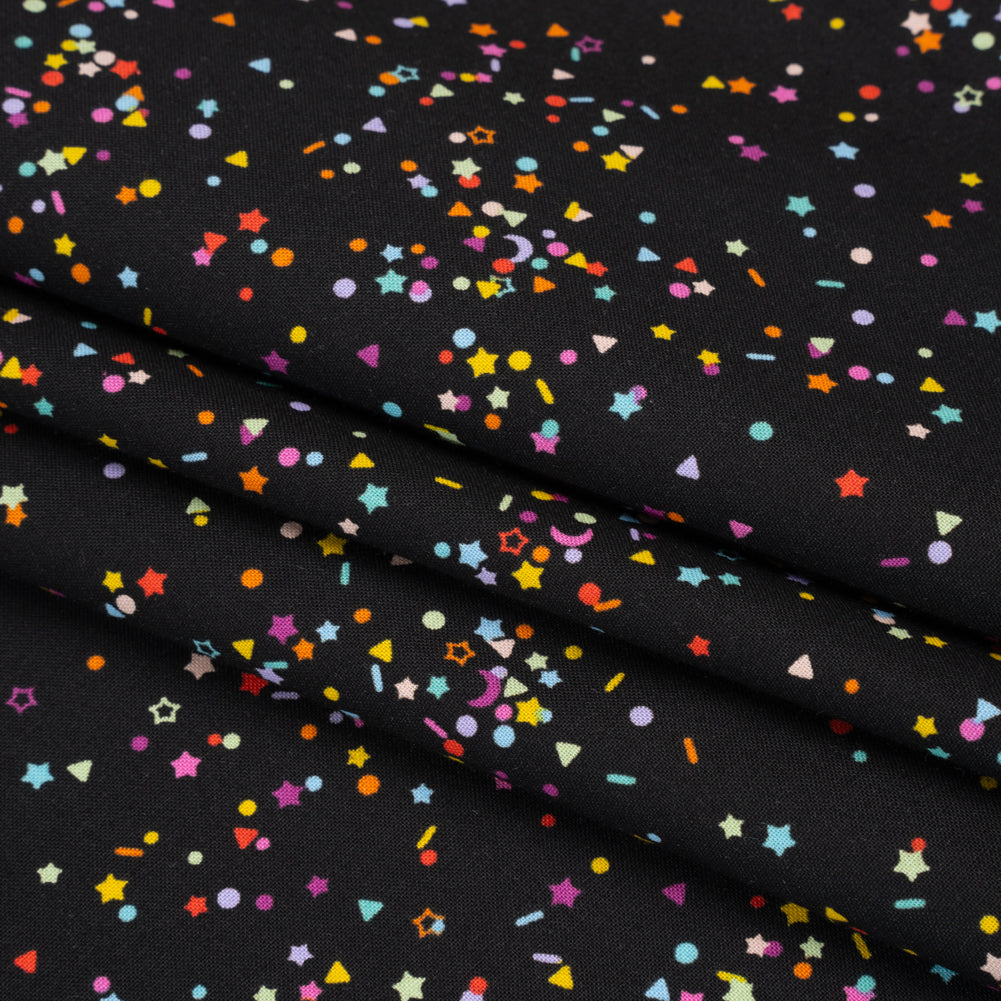 Printed Quilting Cotton by Ghazal Razavi for FIGO Studio - Black and Rainbow Sprinkles - Dusk Collection