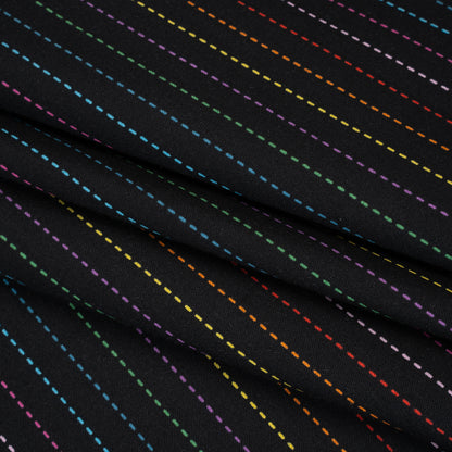 Printed Quilting Cotton by Ghazal Razavi for FIGO Studio - Black and Rainbow Dashed Stripes - Dusk Collection