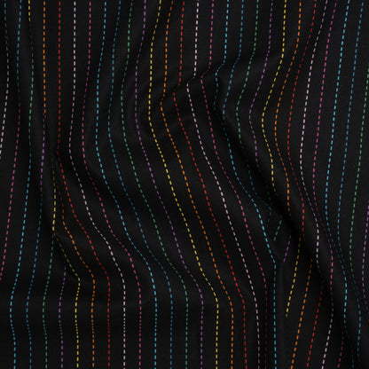 Printed Quilting Cotton by Ghazal Razavi for FIGO Studio - Black and Rainbow Dashed Stripes - Dusk Collection