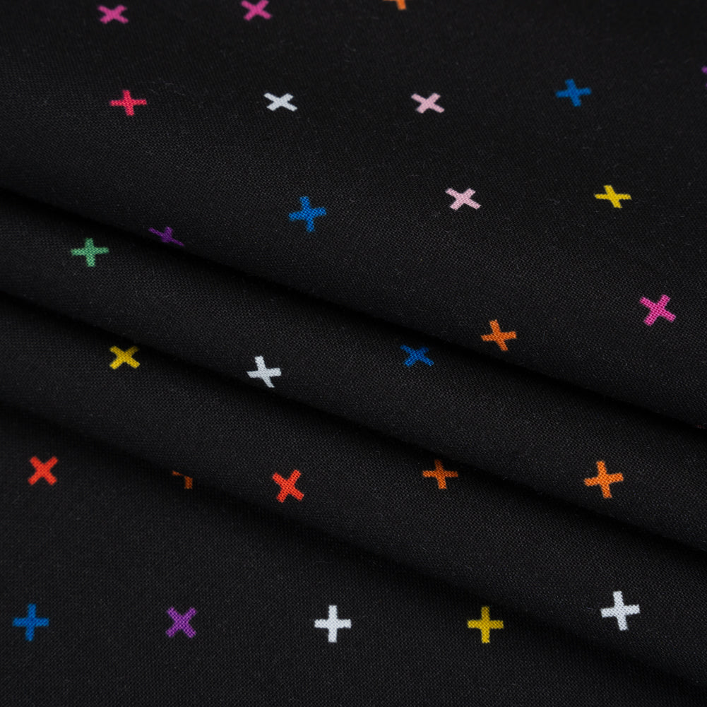 Printed Quilting Cotton by Ghazal Razavi for FIGO Studio - Black and Rainbow Xs - Dusk Collection