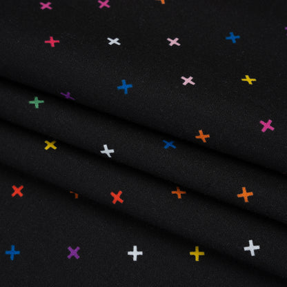 Printed Quilting Cotton by Ghazal Razavi for FIGO Studio - Black and Rainbow Xs - Dusk Collection
