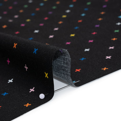 Printed Quilting Cotton by Ghazal Razavi for FIGO Studio - Black and Rainbow Xs - Dusk Collection