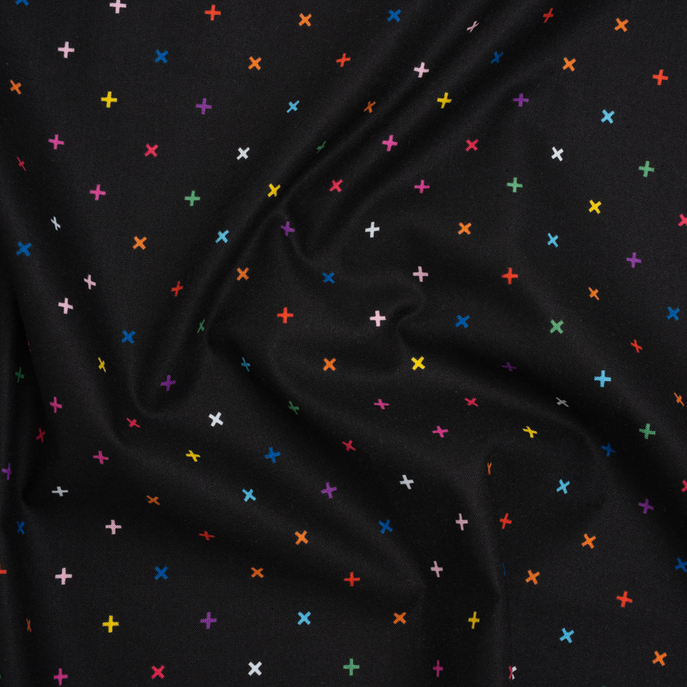 Printed Quilting Cotton by Ghazal Razavi for FIGO Studio - Black and Rainbow Xs - Dusk Collection