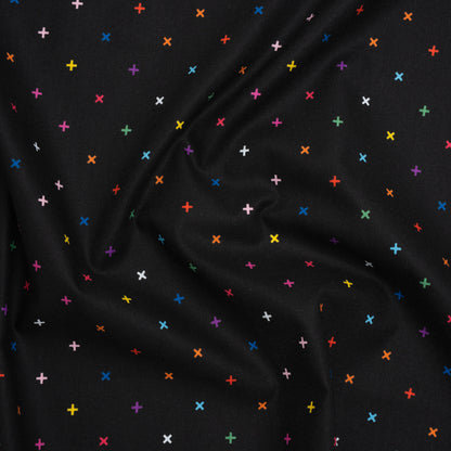 Printed Quilting Cotton by Ghazal Razavi for FIGO Studio - Black and Rainbow Xs - Dusk Collection