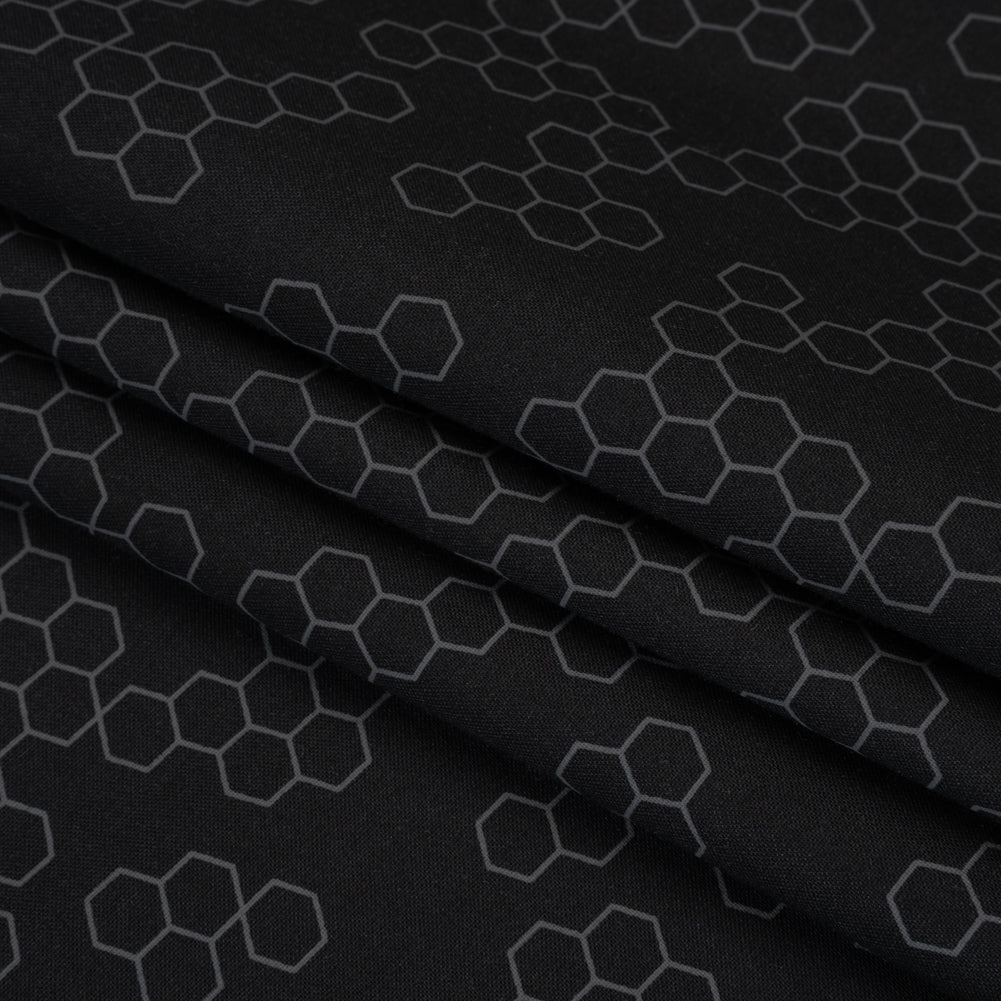 Printed Quilting Cotton by Ghazal Razavi for FIGO Studio - Black and Gray Hexies - Dusk Collection