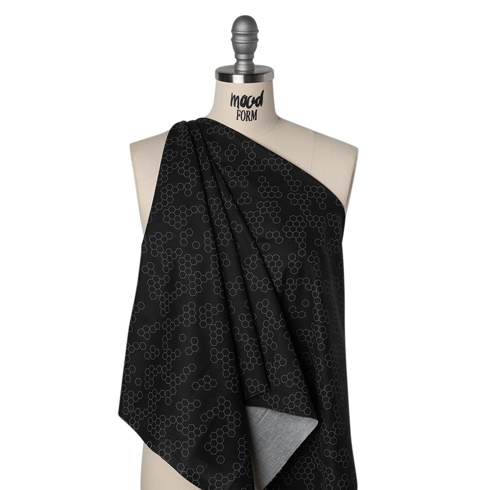 Printed Quilting Cotton by Ghazal Razavi for FIGO Studio - Black and Gray Hexies - Dusk Collection