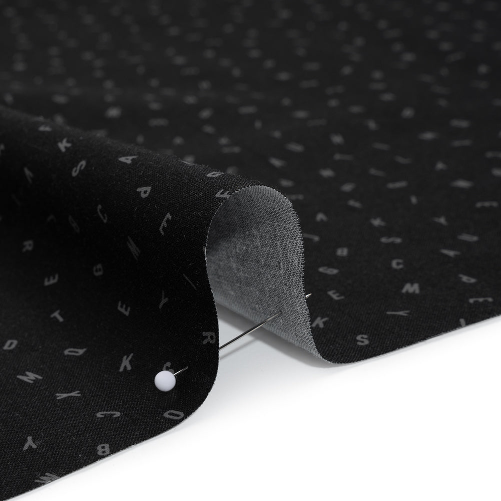 Printed Quilting Cotton by Ghazal Razavi for FIGO Studio - Black and Gray Jumbled Letters - Dusk Collection