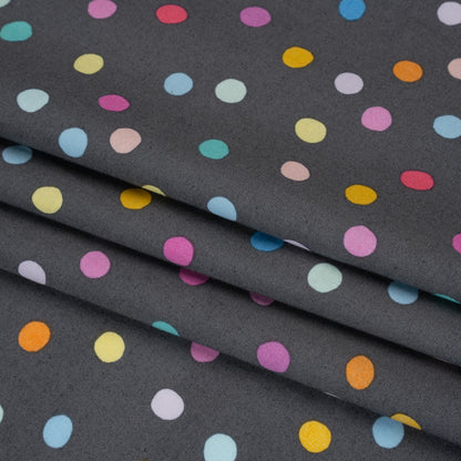 Printed Quilting Cotton by Ghazal Razavi for FIGO Studio - Gray and Rainbow Pom Poms - Dewfall Collection