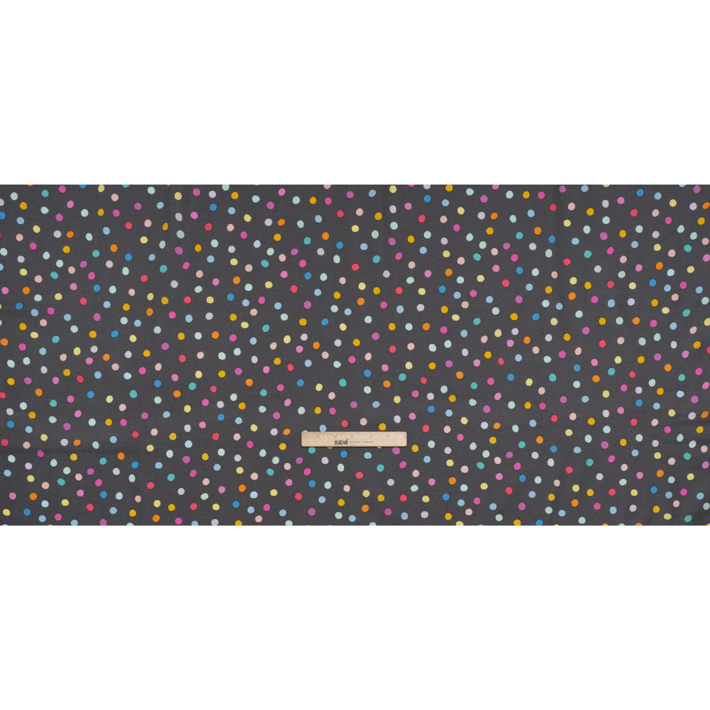 Printed Quilting Cotton by Ghazal Razavi for FIGO Studio - Gray and Rainbow Pom Poms - Dewfall Collection