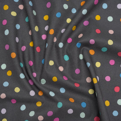 Printed Quilting Cotton by Ghazal Razavi for FIGO Studio - Gray and Rainbow Pom Poms - Dewfall Collection