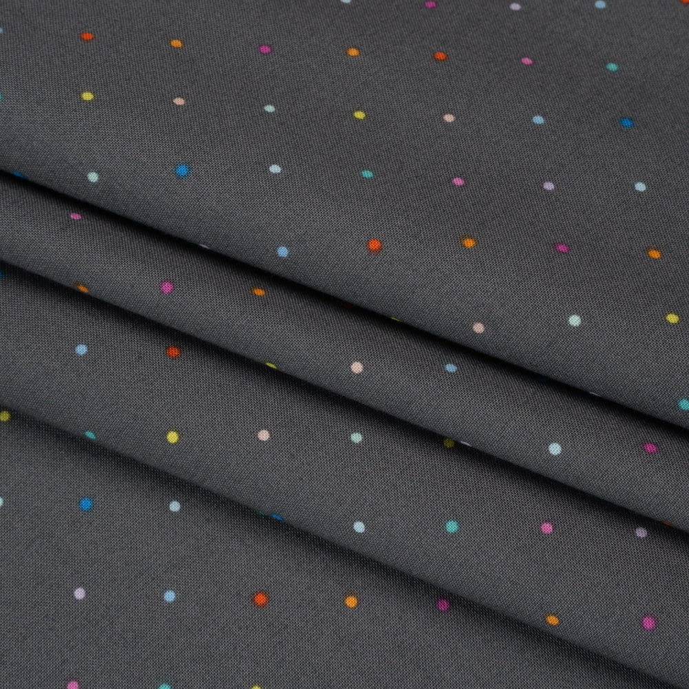 Printed Quilting Cotton by Ghazal Razavi for FIGO Studio - Gray and Rainbow Ditsy Dots - Dewfall Collection