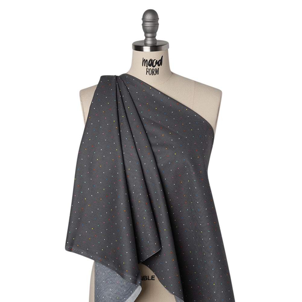 Printed Quilting Cotton by Ghazal Razavi for FIGO Studio - Gray and Rainbow Ditsy Dots - Dewfall Collection