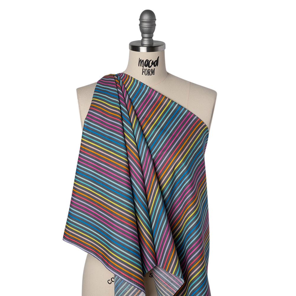 Printed Quilting Cotton by Ghazal Razavi for FIGO Studio - Gray and Rainbow Stripes - Dewfall Collection
