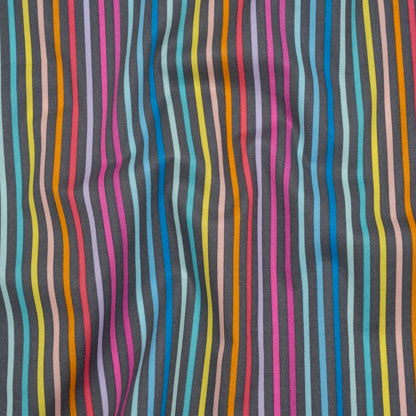 Printed Quilting Cotton by Ghazal Razavi for FIGO Studio - Gray and Rainbow Stripes - Dewfall Collection