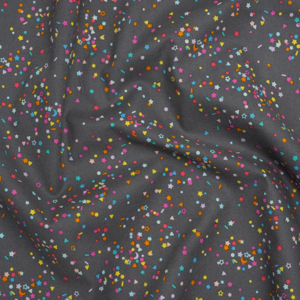 Printed Quilting Cotton by Ghazal Razavi for FIGO Studio - Gray and Rainbow Sprinkles - Dewfall Collection