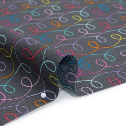 Printed Quilting Cotton by Ghazal Razavi for FIGO Studio - Gray and Rainbow Ribbons - Dewfall Collection