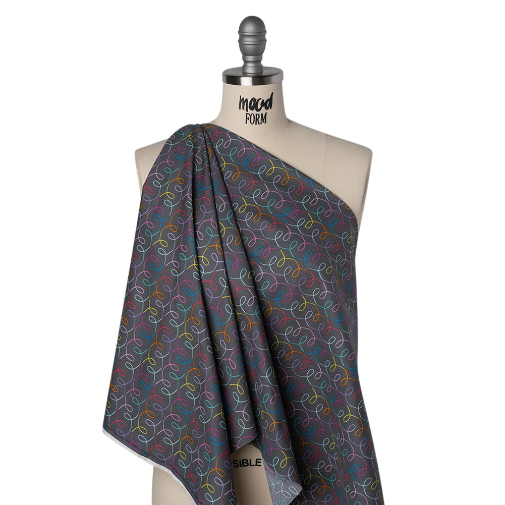 Printed Quilting Cotton by Ghazal Razavi for FIGO Studio - Gray and Rainbow Ribbons - Dewfall Collection
