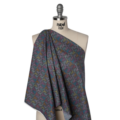 Printed Quilting Cotton by Ghazal Razavi for FIGO Studio - Gray and Rainbow Ribbons - Dewfall Collection