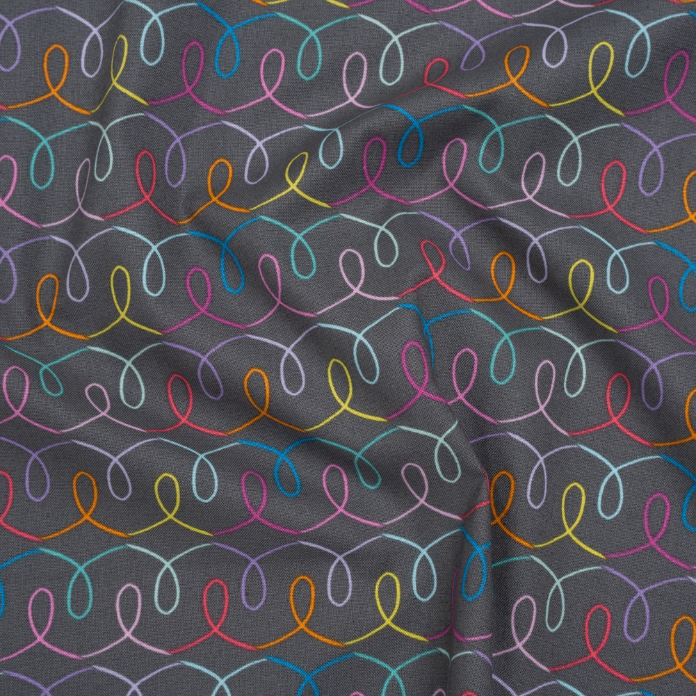 Printed Quilting Cotton by Ghazal Razavi for FIGO Studio - Gray and Rainbow Ribbons - Dewfall Collection