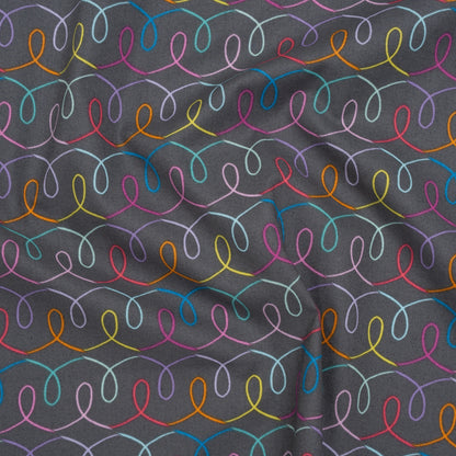 Printed Quilting Cotton by Ghazal Razavi for FIGO Studio - Gray and Rainbow Ribbons - Dewfall Collection